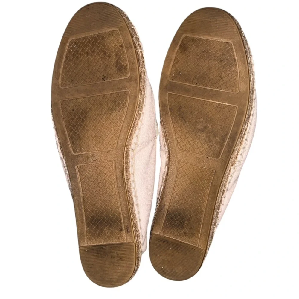 Tory Burch Pale Pink Canvas White Patent Leather Espadrilles Jute Sole Size 11